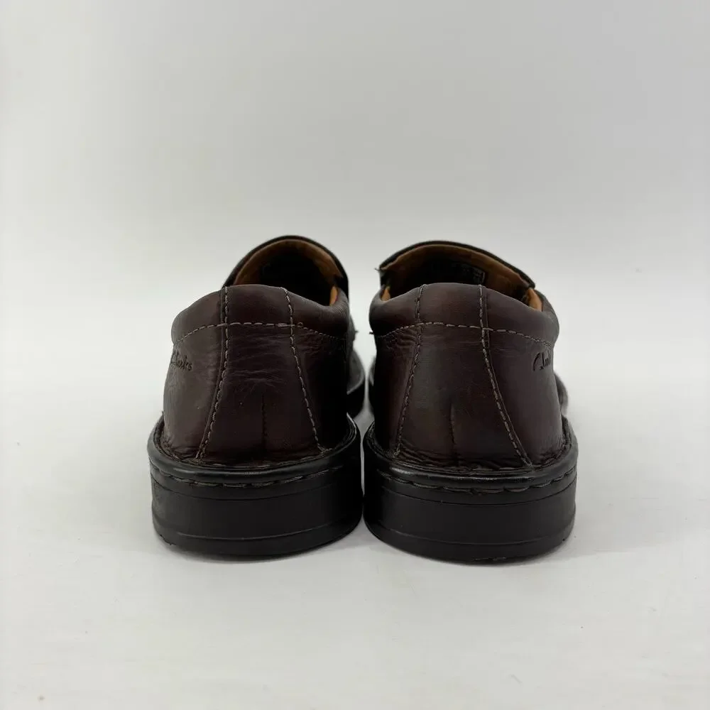 Clarks Mens Size 7 Brown Loafers Slip On Leather Ortholite Casual